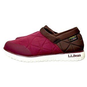 L.L.Bean Women's Quilted Ultralight PrimaLoft Slip-Ons Burgundy/Brown 9 NWOT